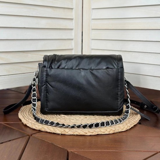 MJ Women's All- Match Fashionable European American Genuine Leather Crossbody Chain Bag New Pleated Sheepskin Flip Messenger Bag