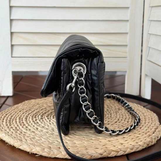 MJ Women's All- Match Fashionable European American Genuine Leather Crossbody Chain Bag New Pleated Sheepskin Flip Messenger Bag