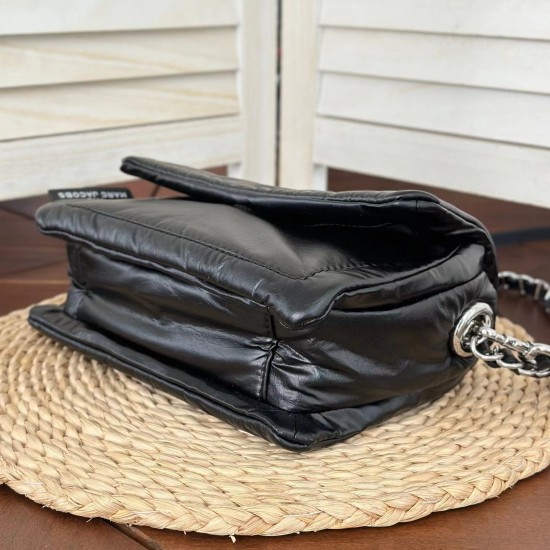 MJ Women's All- Match Fashionable European American Genuine Leather Crossbody Chain Bag New Pleated Sheepskin Flip Messenger Bag