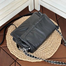 MJ Women's All- Match Fashionable European American Genuine Leather Crossbody Chain Bag New Pleated Sheepskin Flip Messenger Bag