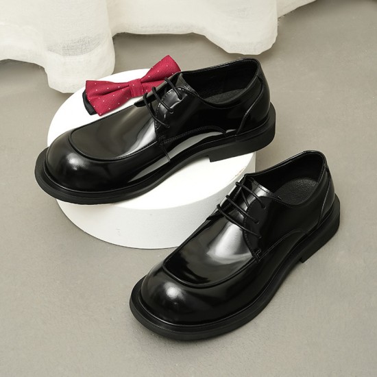 Design Leather Shoes - Men's High-quality Genuine Leather Shiny Finish Large-head Business Casual Shoes