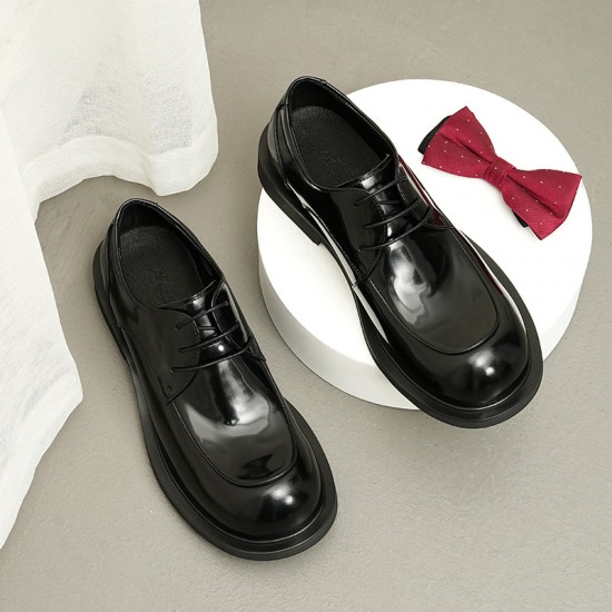 Design Leather Shoes - Men's High-quality Genuine Leather Shiny Finish Large-head Business Casual Shoes