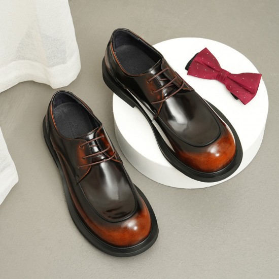 Design Leather Shoes - Men's High-quality Genuine Leather Shiny Finish Large-head Business Casual Shoes