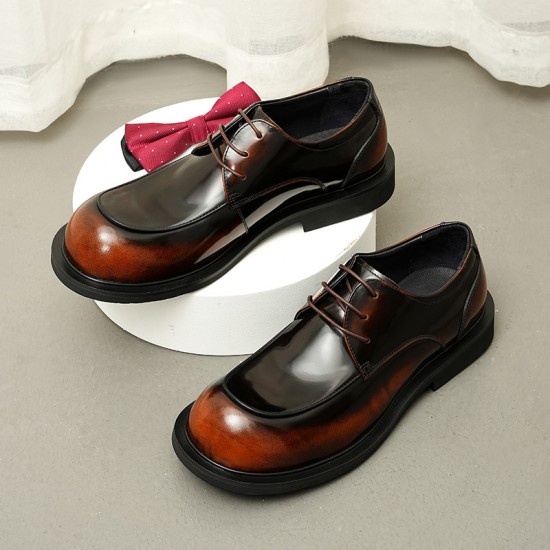 Design Leather Shoes - Men's High-quality Genuine Leather Shiny Finish Large-head Business Casual Shoes