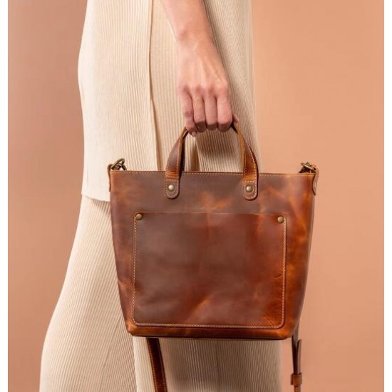 Ladies' Retro Crazy Horse Leather Handbag, Fashionable, Simple, Versatile, Large Capacity Crossbody Bag