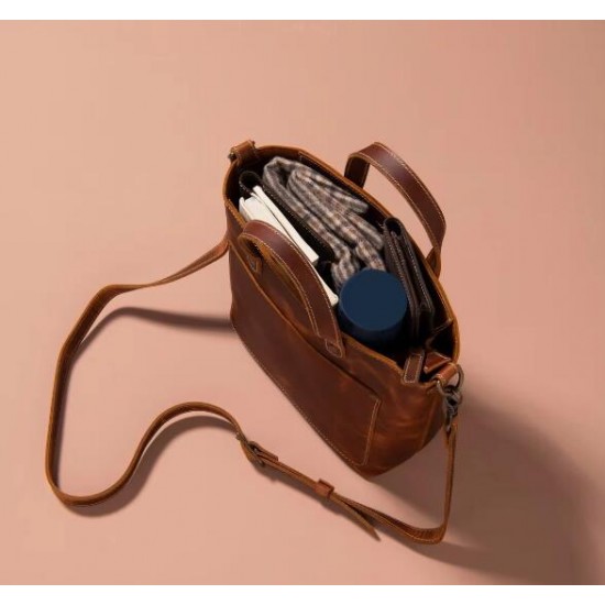 Ladies' Retro Crazy Horse Leather Handbag, Fashionable, Simple, Versatile, Large Capacity Crossbody Bag