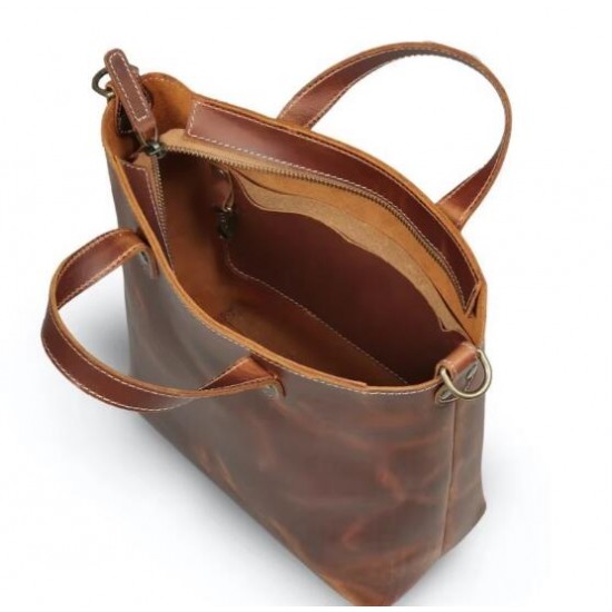 Ladies' Retro Crazy Horse Leather Handbag, Fashionable, Simple, Versatile, Large Capacity Crossbody Bag