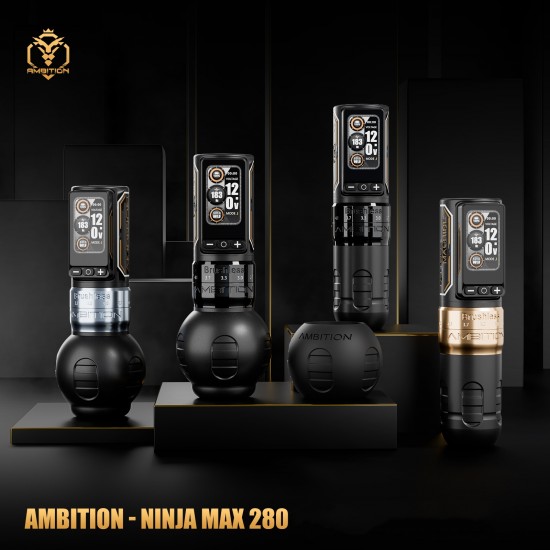 Ambition Ninja Max 280 Brushless Motor 2.4-4.5mm Adjustable Stroke Professional Wireless Tattoo Machine Pen Gun for Body Art