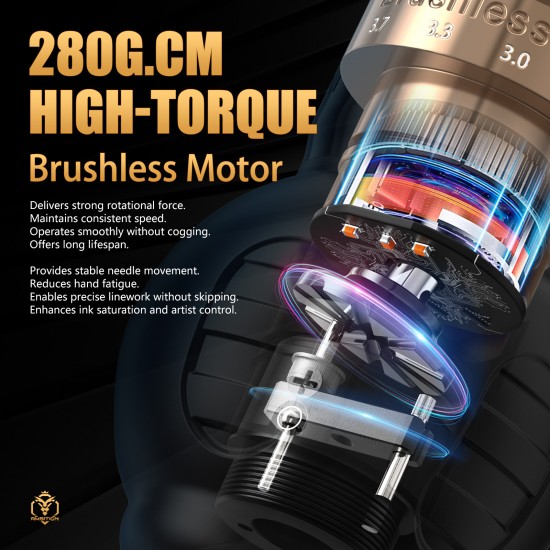 Ambition Ninja Max 280 Brushless Motor 2.4-4.5mm Adjustable Stroke Professional Wireless Tattoo Machine Pen Gun for Body Art