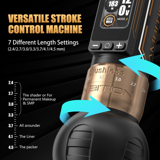 Ambition Ninja Max 280 Brushless Motor 2.4-4.5mm Adjustable Stroke Professional Wireless Tattoo Machine Pen Gun for Body Art