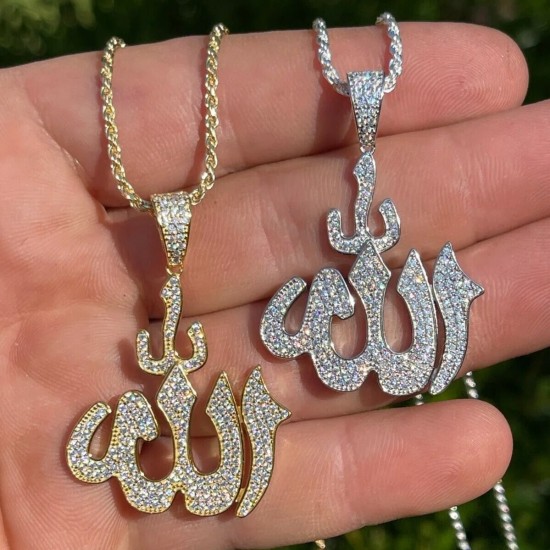 New Iced Out Muslims Allah Pendant Necklace 925 Silver  Allah Letter Charm Women Men Hip Hop Jewelry Moissanite Necklace Pendant
