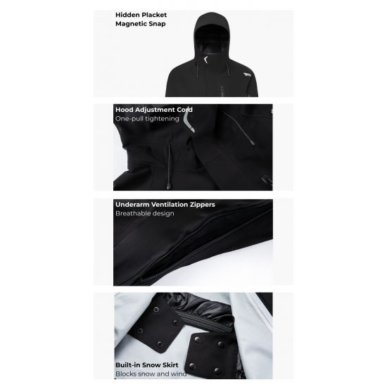 FOOXMET Comfortable  Waterproof Hardshell Jacket Outdoor Tactical Hoody for Snowboarding Hiking Camping Solid Woven Coat