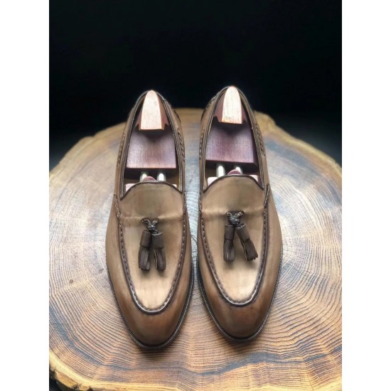Tassel Loafer Light Brown Men Casual Leather Outsole Breathable Shoe Blake Stitched Custom Color & Size