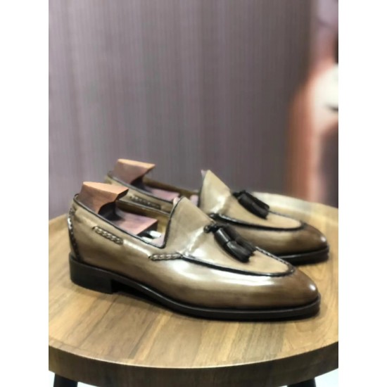 Tassel Loafer Light Brown Men Casual Leather Outsole Breathable Shoe Blake Stitched Custom Color & Size