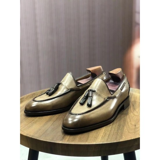 Tassel Loafer Light Brown Men Casual Leather Outsole Breathable Shoe Blake Stitched Custom Color & Size