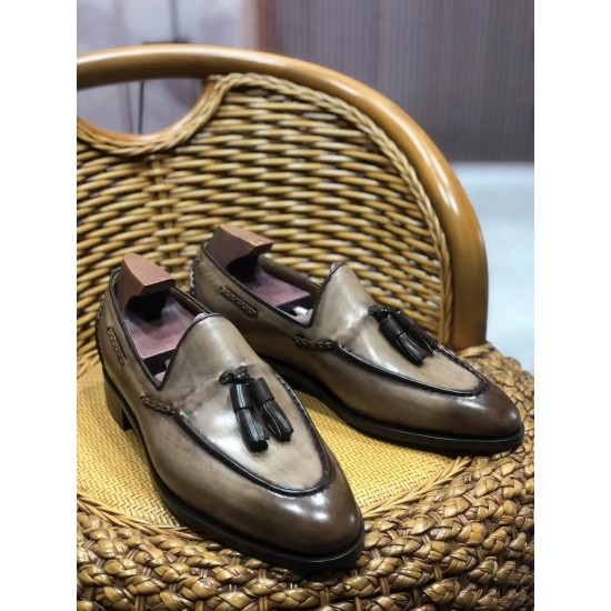 Tassel Loafer Light Brown Men Casual Leather Outsole Breathable Shoe Blake Stitched Custom Color & Size