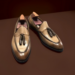 British Handcrafted Men's Loafers Pure Calf Leather Breathable Anti-Slip Casual Shoes with Embroidered Fringe Casual Shoes