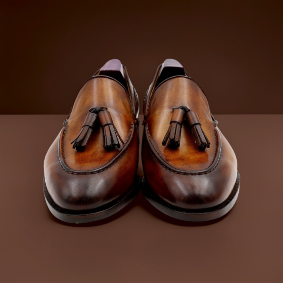 British Handcrafted Men's Loafers Pure Calf Leather Breathable Anti-Slip Casual Shoes with Embroidered Fringe Casual Shoes