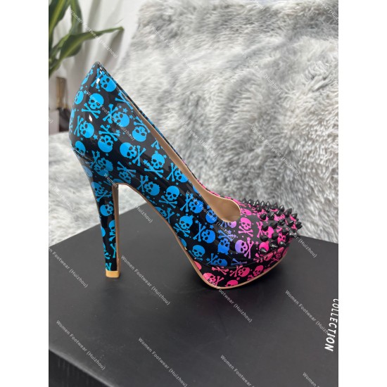 European American Gothic Customized Super High Heels Pumps Water Table Rivet Skull Design Please Contact Merchant for Order