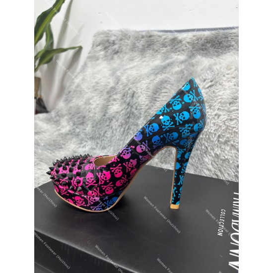 European American Gothic Customized Super High Heels Pumps Water Table Rivet Skull Design Please Contact Merchant for Order