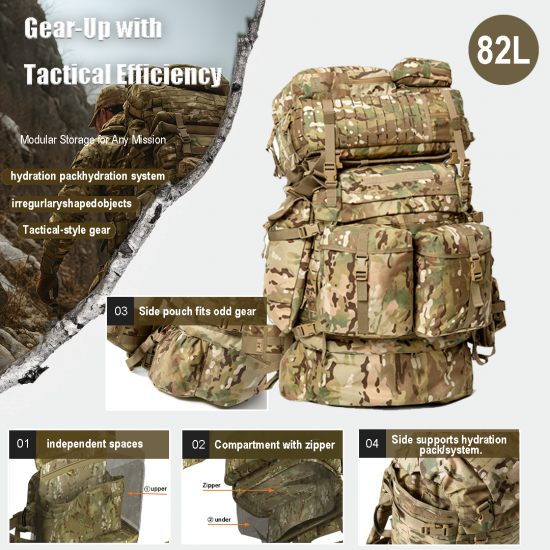AKMAX FILBE Tactical Backpack Laser-Cut MOLLE MAIN Pack, Multi-Terrain Camouflage, Large Capacity Outdoor Gear Bag