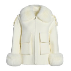 Jxwatcher Women's Winter Coat Jacket with Genuine Fox Fur Collar Lady Size Parka Trench Big Pockets Soft Zipper Woolen Coat