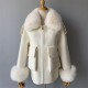 Jxwatcher Women's Winter Coat Jacket with Genuine Fox Fur Collar Lady Size Parka Trench Big Pockets Soft Zipper Woolen Coat