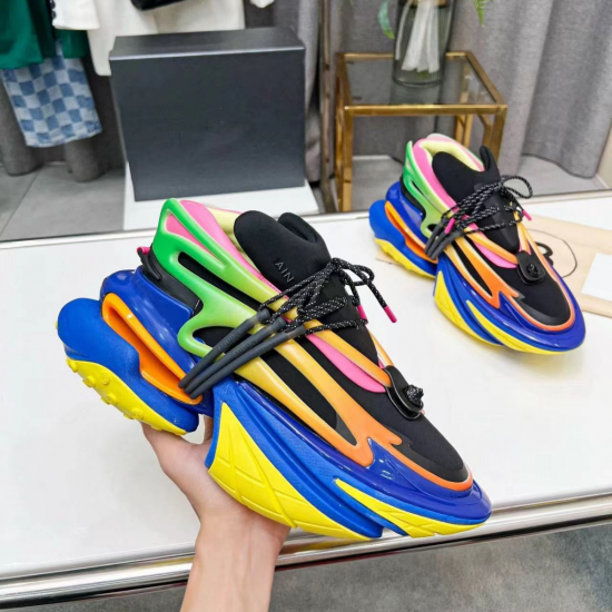 2023 for Balmain Dad Shoes Casual Color Block Sneakers Thick Sole Height Increase Winter Spaceship Space Couple Mesh Lining