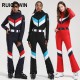 RUIQUWIN 2025 New Women's Windproof Waterproof Ski Suit One-Piece Thickened Breathable with Zipper Pocket Detachable Hood