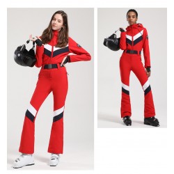 RUIQUWIN 2025 New Women's Windproof Waterproof Ski Suit One-Piece Thickened Breathable with Zipper Pocket Detachable Hood
