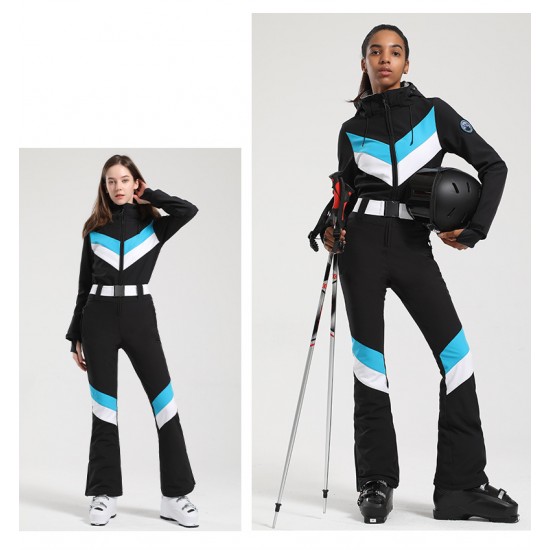 RUIQUWIN 2025 New Women's Windproof Waterproof Ski Suit One-Piece Thickened Breathable with Zipper Pocket Detachable Hood