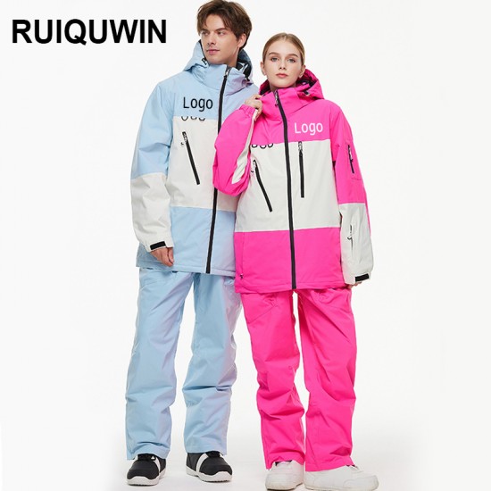RUIQUWIN 2025 New Unisex Waterproof Ski Suit Set Winter Thermal Snow Pants Jacket 2-Piece with Wear-Resistant Design Snowsuit