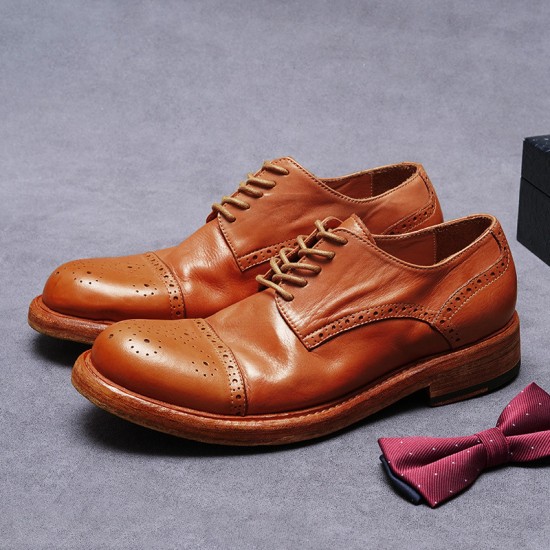 Big Head Business Business Formal Leather Shoes Party Genuine Leather Shoes Goodyear Embossed Handmade Sole Men's Shoes