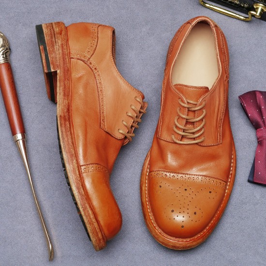 Big Head Business Business Formal Leather Shoes Party Genuine Leather Shoes Goodyear Embossed Handmade Sole Men's Shoes