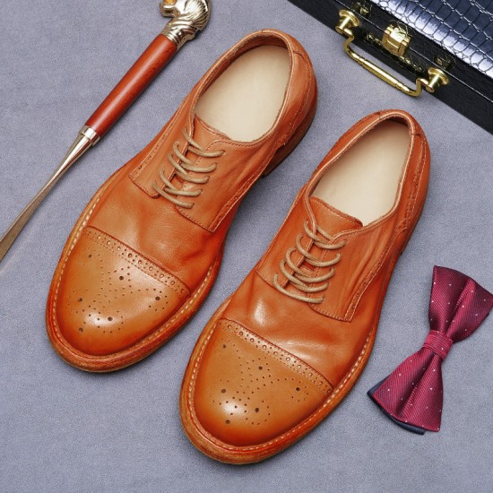 Big Head Business Business Formal Leather Shoes Party Genuine Leather Shoes Goodyear Embossed Handmade Sole Men's Shoes