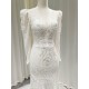 LY-WD0010 Elegant Bridal Wedding Dress Ivory Beaded Lace Skirt with Sexy V-Neck & Long Sleeves Classic Style Plus Size Friendly