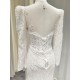 LY-WD0010 Elegant Bridal Wedding Dress Ivory Beaded Lace Skirt with Sexy V-Neck & Long Sleeves Classic Style Plus Size Friendly