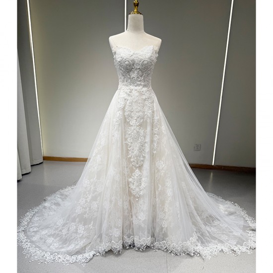 LY-WD0011 Ivory Off-Shoulder Bridal Mermaid Gown Sexy Sleeveless Wedding Dress with Embroidery Decoration Fish Tail Skirt