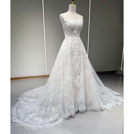 LY-WD0011 Ivory Off-Shoulder Bridal Mermaid Gown Sexy Sleeveless Wedding Dress with Embroidery Decoration Fish Tail Skirt