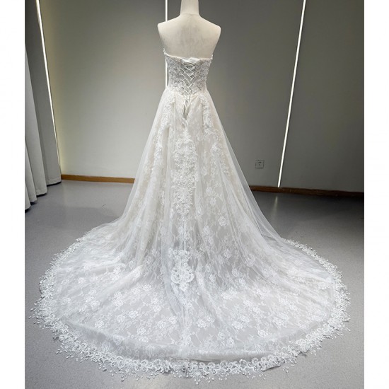 LY-WD0011 Ivory Off-Shoulder Bridal Mermaid Gown Sexy Sleeveless Wedding Dress with Embroidery Decoration Fish Tail Skirt