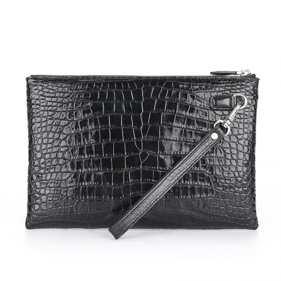 Customized Latest Classy Real Genuine crocodile Belly Skin Leather Black Business Envelope Clutch Bag with Wrist Strap for Men