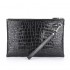 Customized Latest Classy Real Genuine crocodile Belly Skin Leather Black Business Envelope Clutch Bag with Wrist Strap for Men
