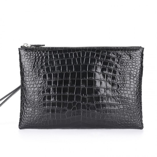 Customized Latest Classy Real Genuine crocodile Belly Skin Leather Black Business Envelope Clutch Bag with Wrist Strap for Men