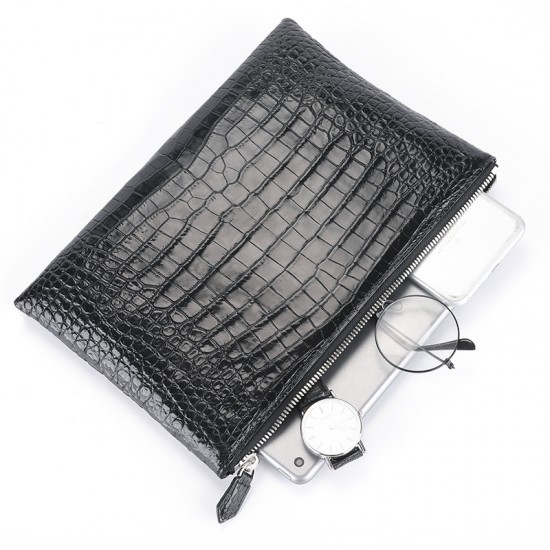 Customized Latest Classy Real Genuine crocodile Belly Skin Leather Black Business Envelope Clutch Bag with Wrist Strap for Men