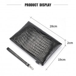 Customized Latest Classy Real Genuine crocodile Belly Skin Leather Black Business Envelope Clutch Bag with Wrist Strap for Men