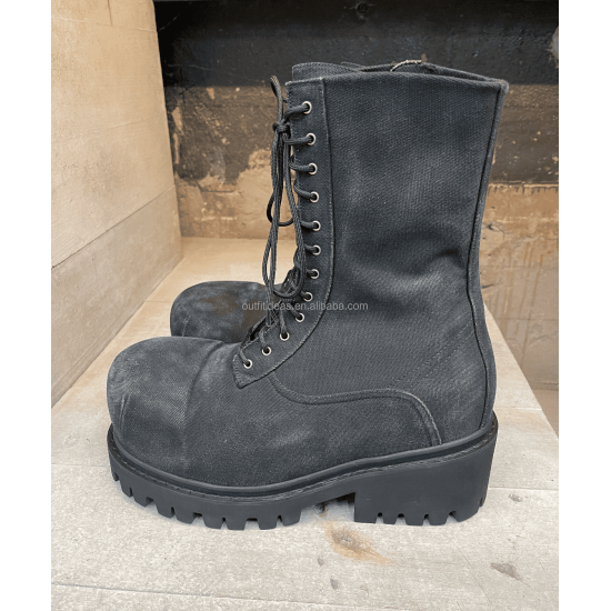 Extra Round Toe Lace up Bootie Distressed Fading Style Unisex Men Dress Shoes Distressing Safety Boots Men Black Stomper Boots