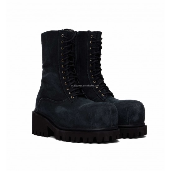 Extra Round Toe Lace up Bootie Distressed Fading Style Unisex Men Dress Shoes Distressing Safety Boots Men Black Stomper Boots