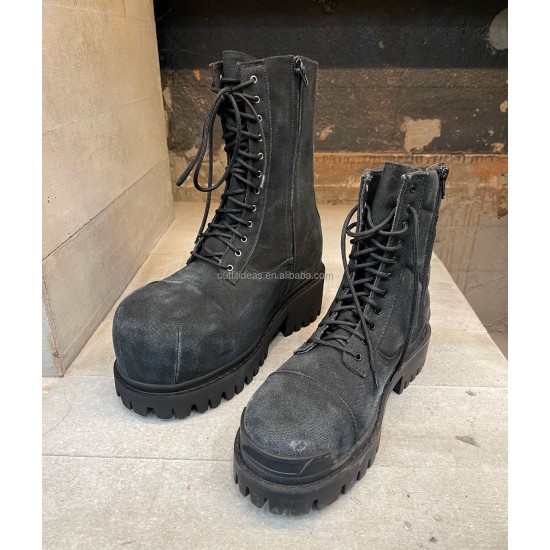 Extra Round Toe Battle Scars Distressed Lug Men Trendy Shoes Unisex Women Men Dress Shoes Black Strike Camo Canvas Combat Boot