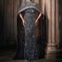Women's Gorgeous Atmosphere Black Cape Sleeve Women Formal Gown Dress With Beading Heavily Embellished Evening Dress