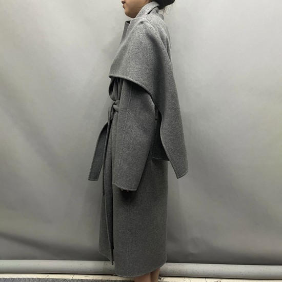 Women Elegant Design Cashmere and Wool Long Coats Scarf Collar Cashmere Coat for Winter